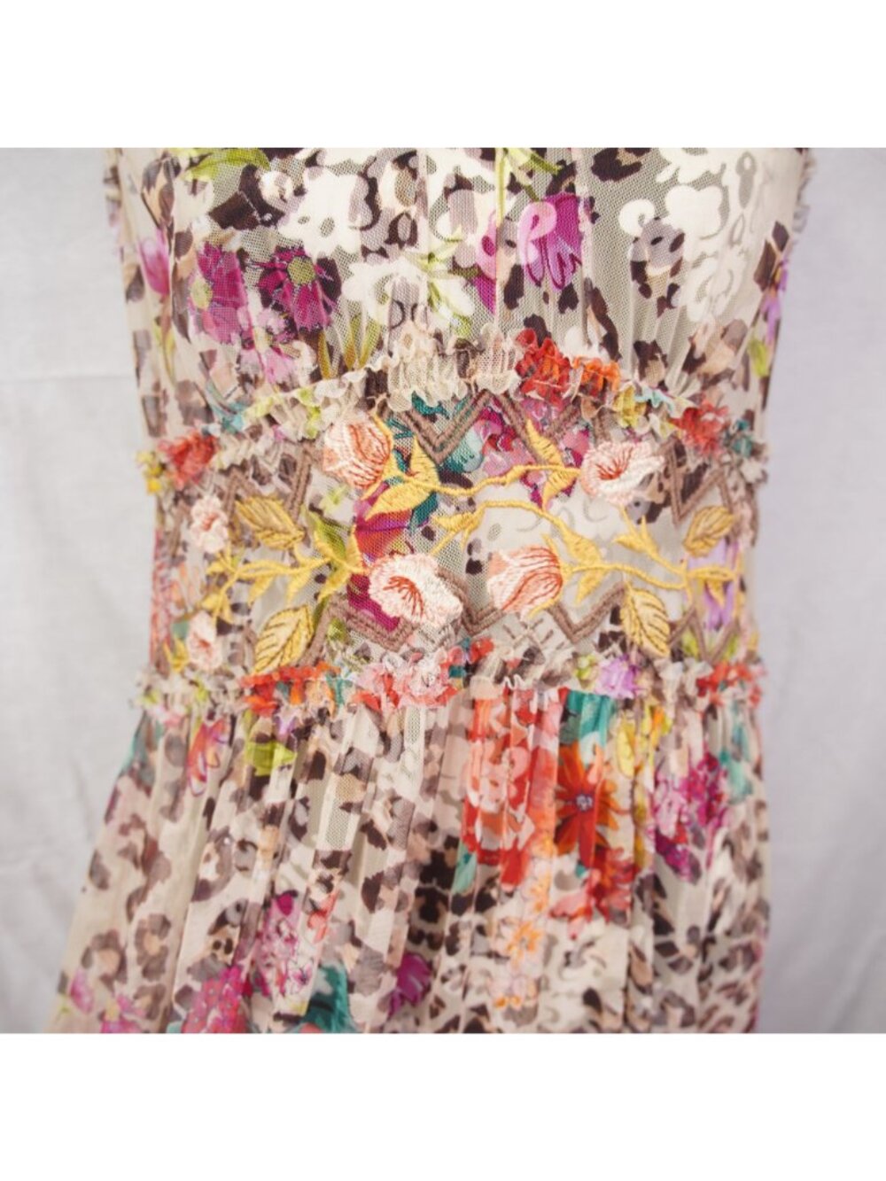 Johnny Was Mazzy Boxy Shirred Dress Sz Small Floral Animal Print Leopard No Slip - Picture 10 of 15